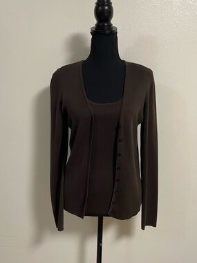 Ann Taylor Cardigan Set Women’s Size Small Brown Twinset Tank-Cardigan Set